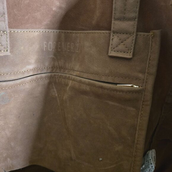 Forever 21 Brown Faux Suede Fringe Hobo Tote Shoulder Bag - Picture 8 of 9